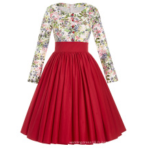 Belle Poque Stock Retro vintage à manches longues Floral Pattern Party Picnic Dress BP000096-1